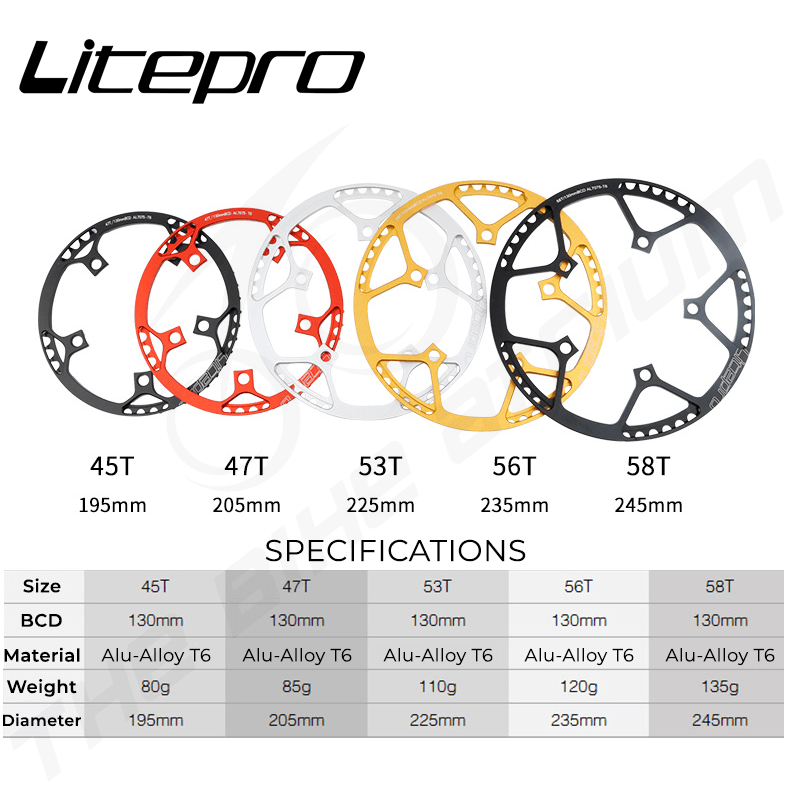 Litepro CNC Aluminum Alloy Standard Single Speed Chain ring 130 BCD 45T to 58T