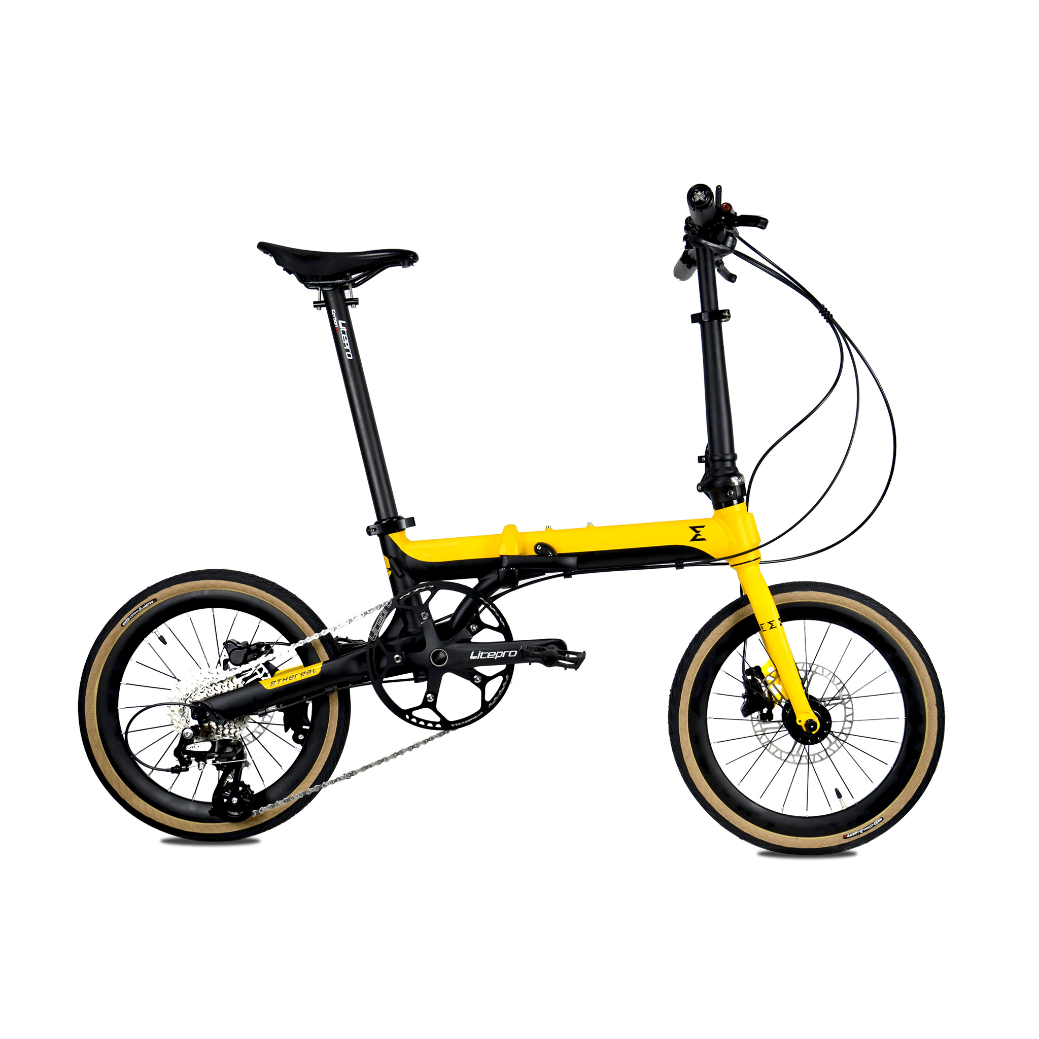 Foldable Ethereal Compact D8 bike, one of the lightest folding bikes in Singapore, with Shimano Altus 8 speed derailleur, Litepro Hollow-Tech crankset, Litepro Full Hydraulic Disc Braking System, and Ergonomic Cushion Saddle. Perfect for urban commuting and transportation. Warranty: Frame - 5 Years | Parts - 1 Year. Free lifetime general servicing - The Bike Atrium - Best Bicycle Shop in Singapore